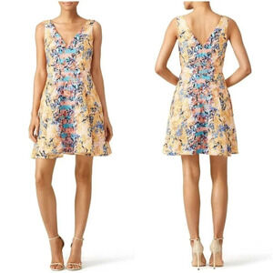 SALONI Yellow Orange Floral Jess A-Line Cocktail Dress $525